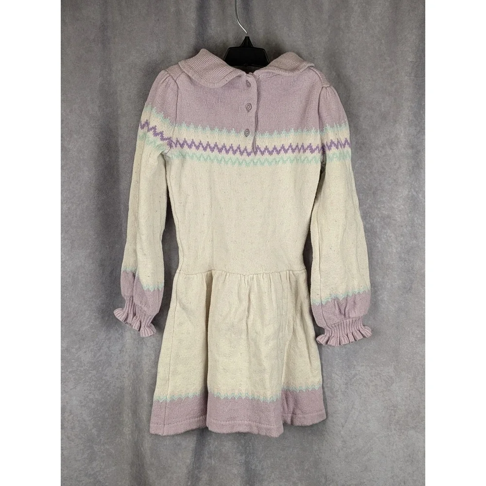Janie‎ and Jack Girls Size 6 Lavender Cream Fair Isle Knit Sweater Dress C306